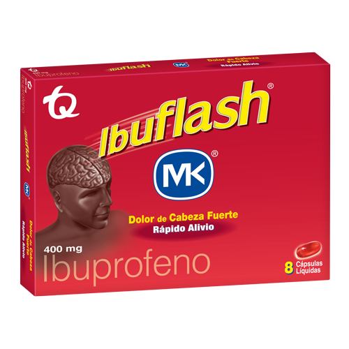 Caja de 8 cápsulas líquidas de Ibuflash Forte con ibuprofeno